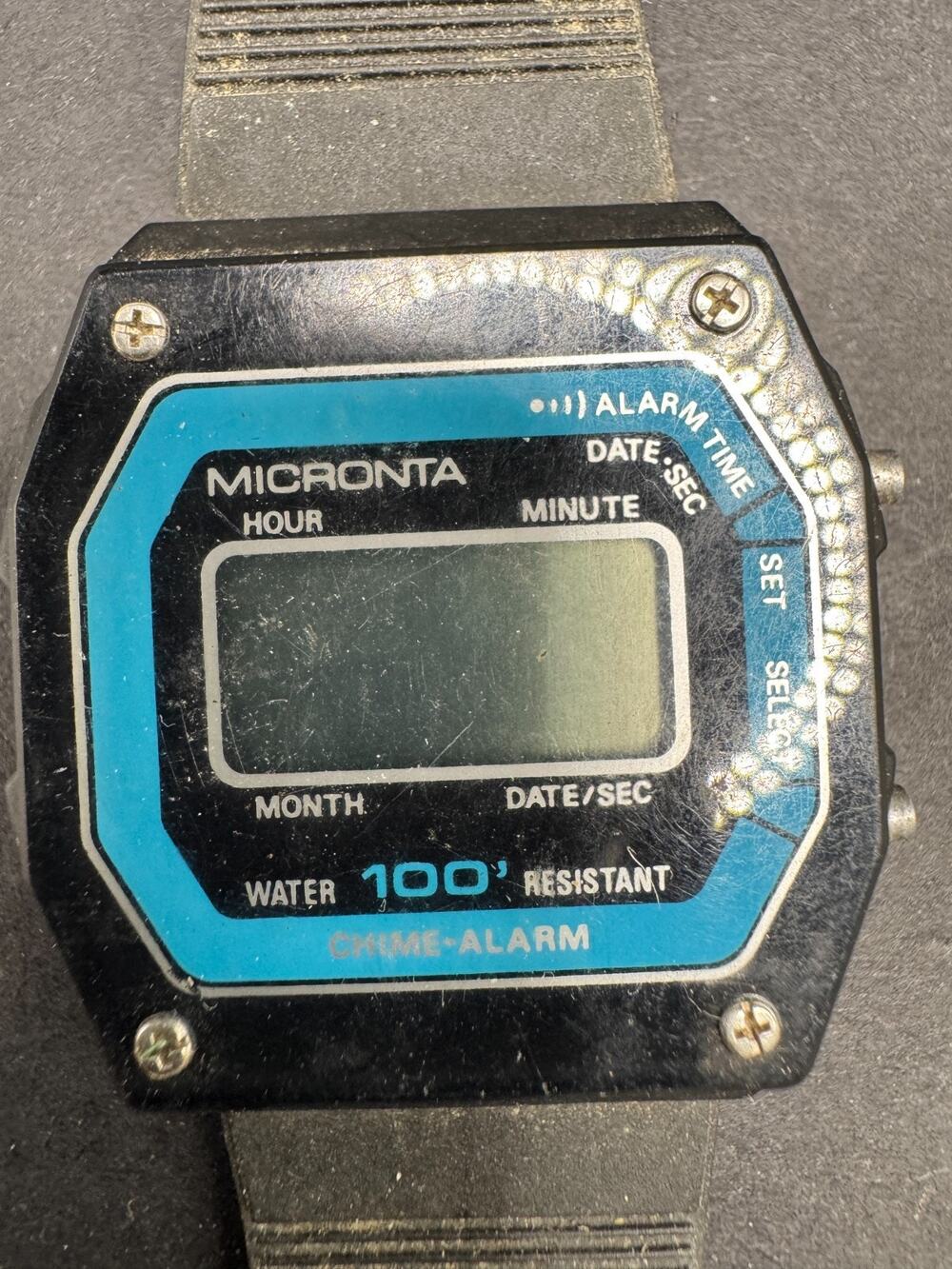 Vintage 1980's MICRONTA LCD Digital Quartz Alarm Men's Watch Black 33.8mm